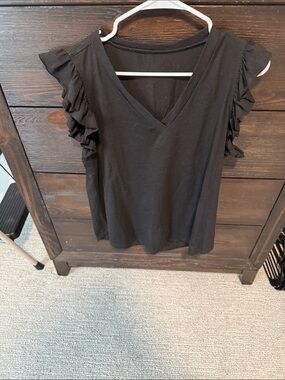 Women’s Black V-Neck Ruffle Sleeve Top